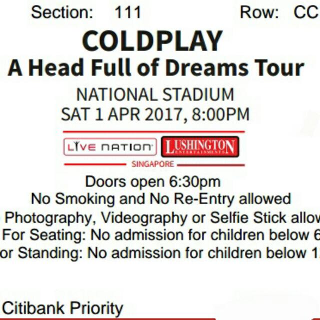 Coldplay Concert (Cat1 Tix), Tickets & Vouchers, Event Tickets on Carousell