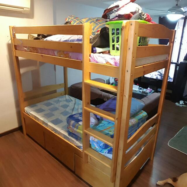 Wooden Double Deck Bed With Drawers Furniture Beds Mattresses
