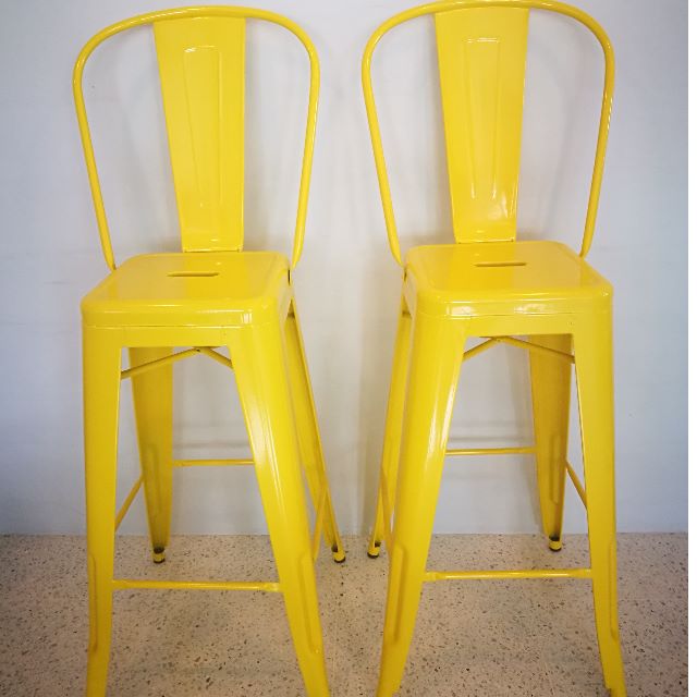 Yellow Metal Bar Stools (pair), Furniture & Home Living, Furniture
