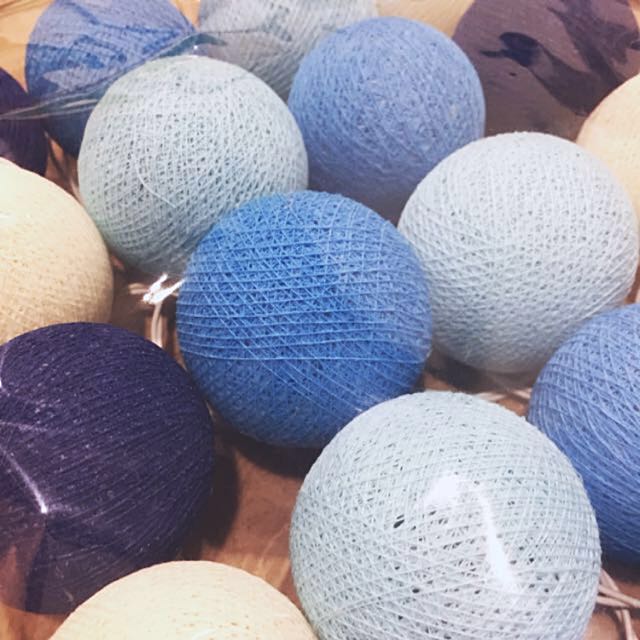 *Blue And White* Cotton Ball Fairy Lights, Furniture & Home Living