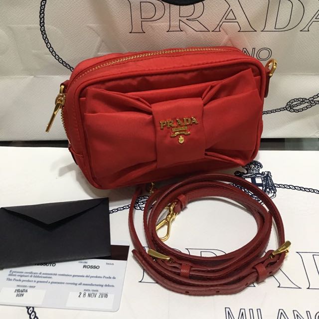 Prada Saffiano Mini Crossbody - in Red, Luxury, Bags & Wallets on Carousell