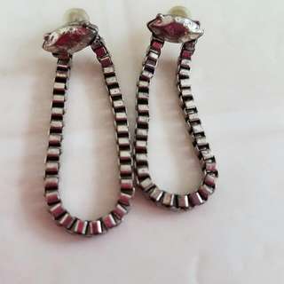 Pharaoh's Eye Silver Toned Chain Earrings