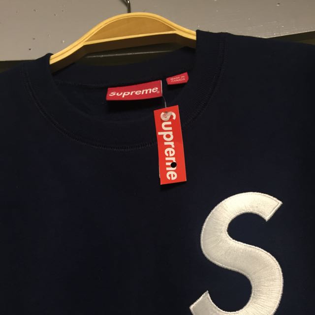 2016 AW SUPREME S LOGO CREWNECK Navy M, 他的時尚, 上身及套裝, 連帽