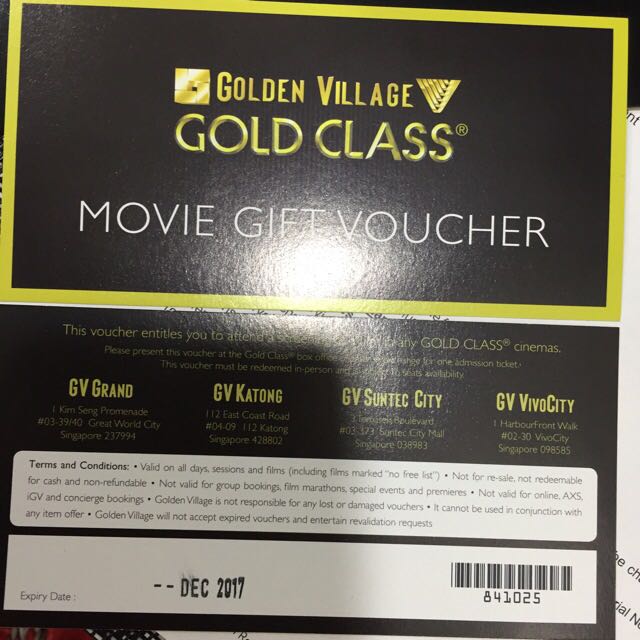 Gold Class Movie Ticket X 2, Tickets & Vouchers, Event Tickets on Carousell