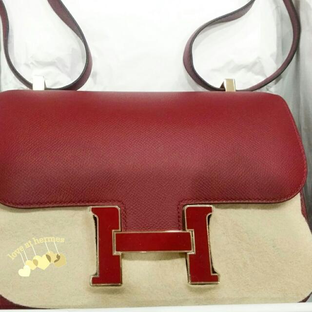 Hermes Mini Constance Bag Rouge Grenade Epsom Leather