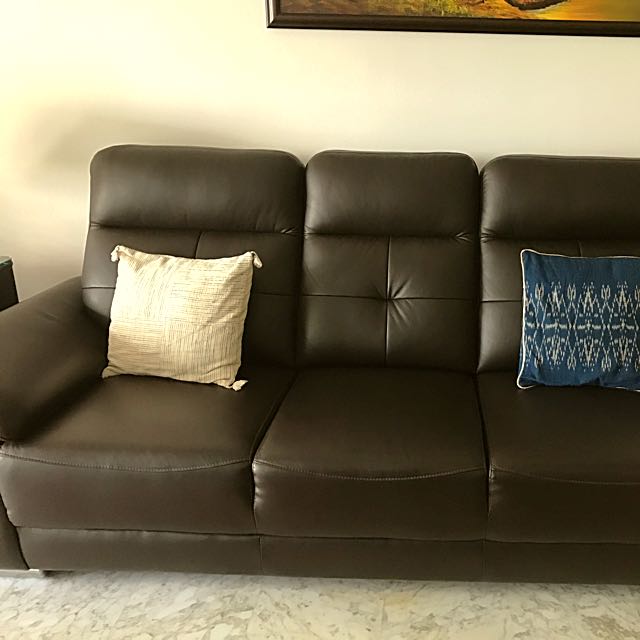 Lorenzo Leather Sofa Couch 3 Seater Dark Brown Furniture