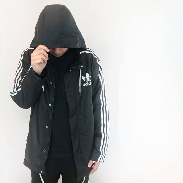 Adidas Originals 長版風衣 黑色 正品 他的時尚 外套在旋轉拍賣