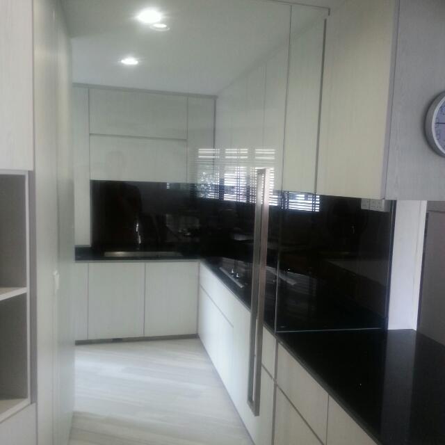 Kitchen Glass Door And Spray Paint Tempered Glass Backing, Furniture