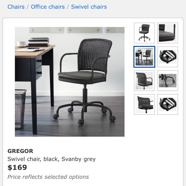 IKEA GREGOR Black Swivel Desk Chair, Furniture & Home Living, Furniture
