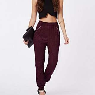 MISSGUIDED Women's Purple Theo Faux Suede Smart Joggers Burgundy