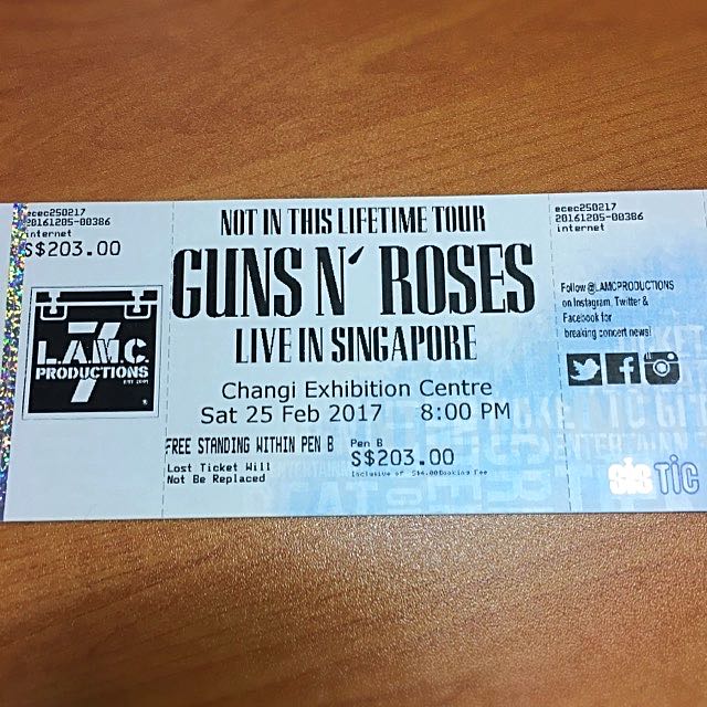 Guns N Roses Singapore Show Ticket, Tickets & Vouchers, Local