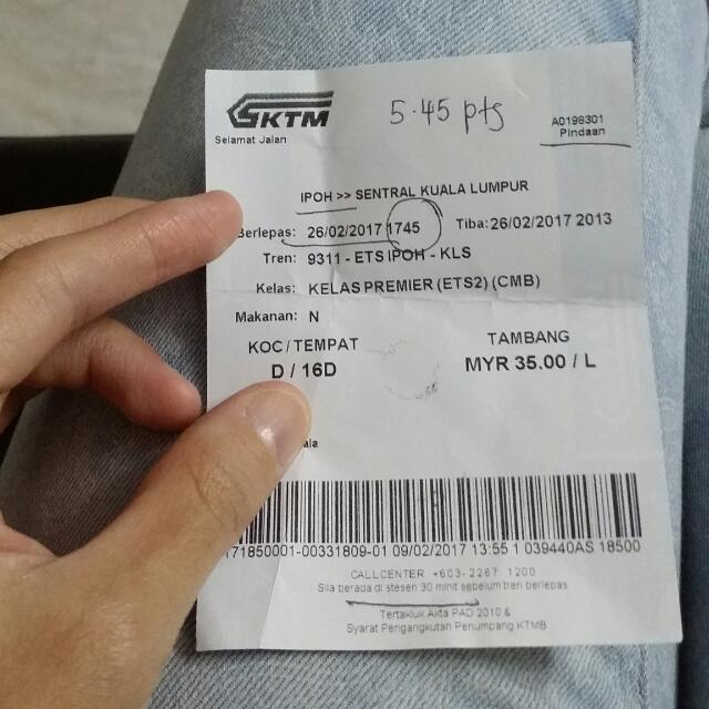 1 Ets Ticket Ipoh To Kl Sentral 26 2 2017 Sunday Tickets Vouchers Event Tickets On Carousell