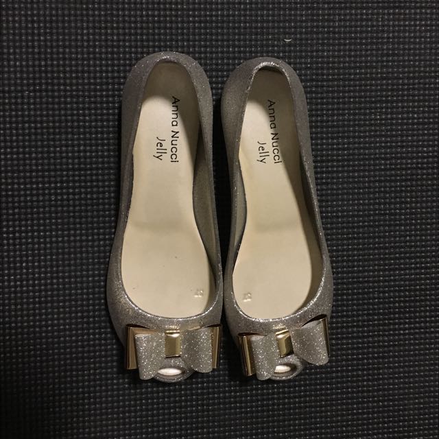 silver glitter jelly shoes