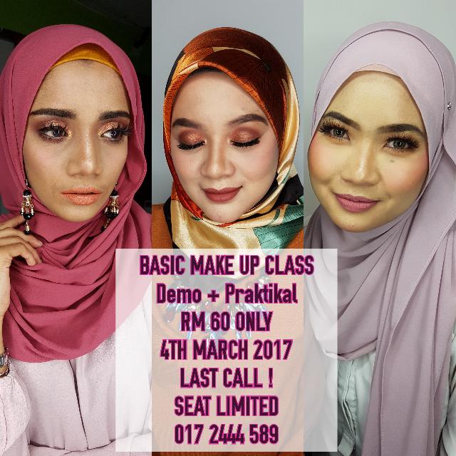 Basic Make Up Class (Category: Makeup) located in Kuala Lumpur. Submitted by onieyusof (Listing ID 91644609, Image 1). Description: Assalammualaikum BASIC MAKE UP CLASS DEMO DAN PRAKTIKAL BELAJAR 2 LOOKS. 2 CIKGU. SEAT LIMITED. Time : 11am - 5pm Location : Bandar Baru Bangi dan Ampang *barang disediakan *makan tengahari disediakan *small gift -kita akan belajar base / cara apply foundation dengan betul -shading, sclupting dan highlighting teknik 