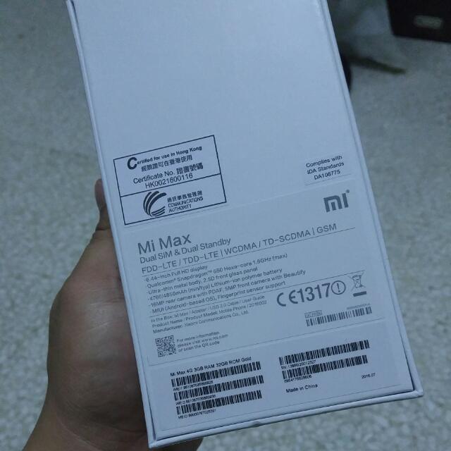 Bnib Xiaomi Mi Max Gold 32gb Mobile Phones Tablets Android Phones Xiaomi On Carousell