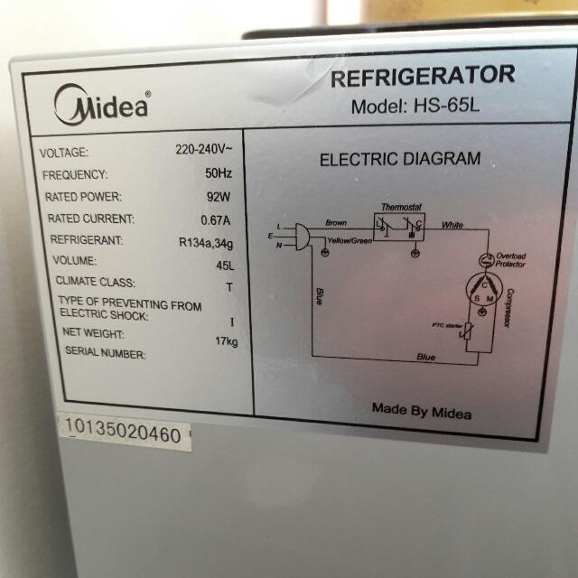 Midea Model HS65L Capacity 44 Liters Refrigerator Without Freezer