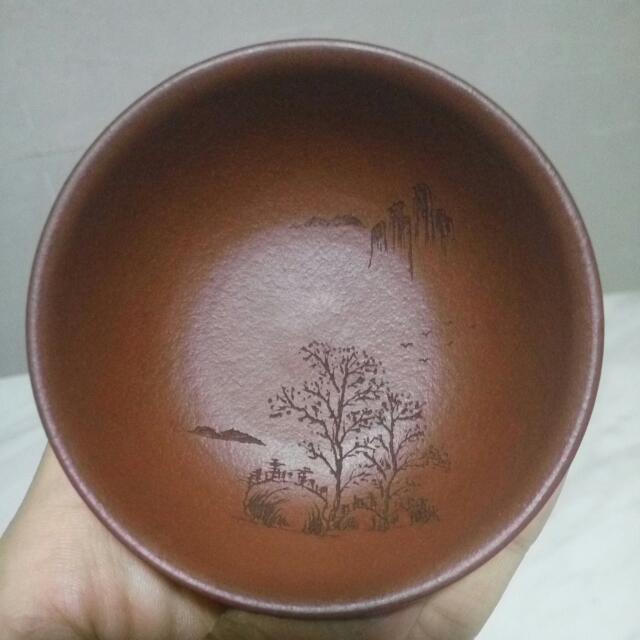 Carved Calligraphy Zisha Tea Cup, Furniture & Home Living, Kitchenware
