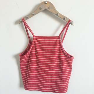Red Stripped Knit Crop Top
