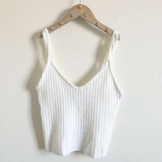 Off White Ribbed Knit Tank