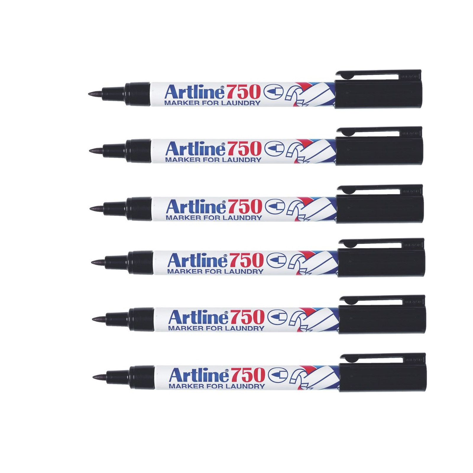 Artline 750 Laundry Black Permanent Marker Pen Pack of 6, Hobbies