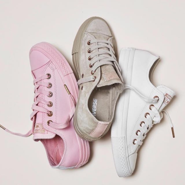 converse all star low leather trainers vapour pink mouse