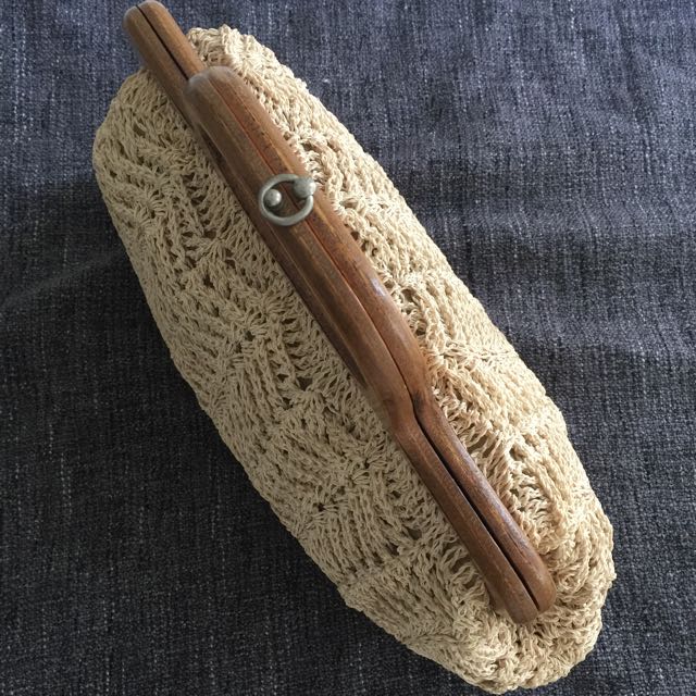 Vintage knitting bag on sale wooden handles