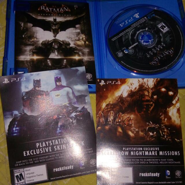 Ps4 Batman ARKHAM Knight Game With Exclusive Scarecrow Nightmare Mission  Codes And Exclusive Skins Pack, Video Gaming, Video Games, PlayStation on  Carousell