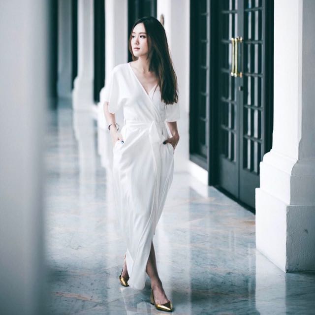 white kimono wrap dress