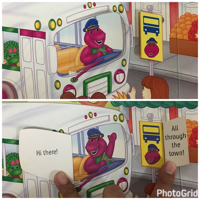 2002 The Wheels On Barney's Bus Flaps to Flip Book, Hobbies & Toys