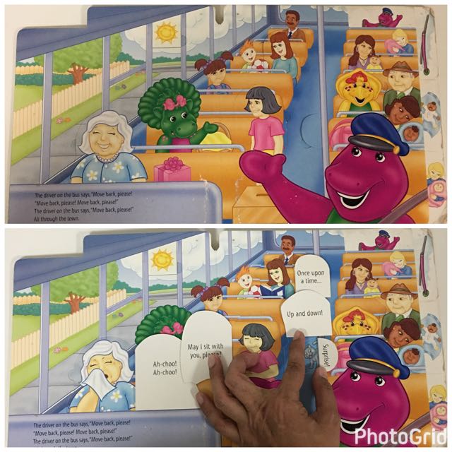 2002 The Wheels On Barney's Bus Flaps to Flip Book, Hobbies & Toys