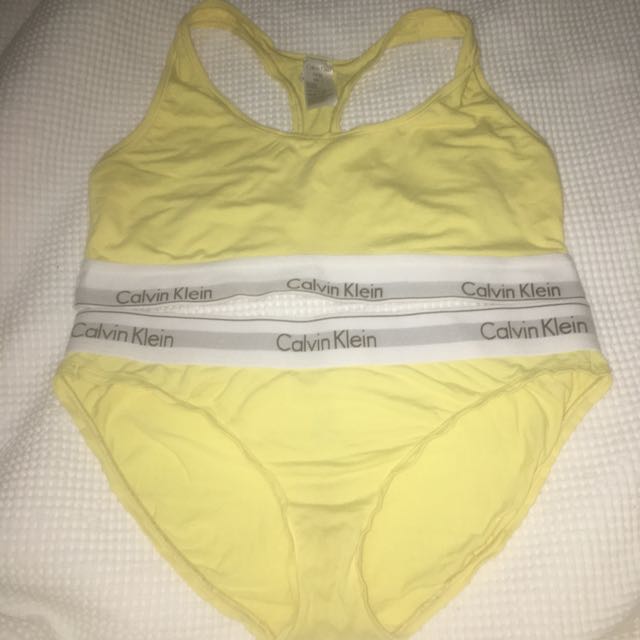 Calvin Klein Yellow Racerback Bra Set Women s Fashion Clothes on Carousell