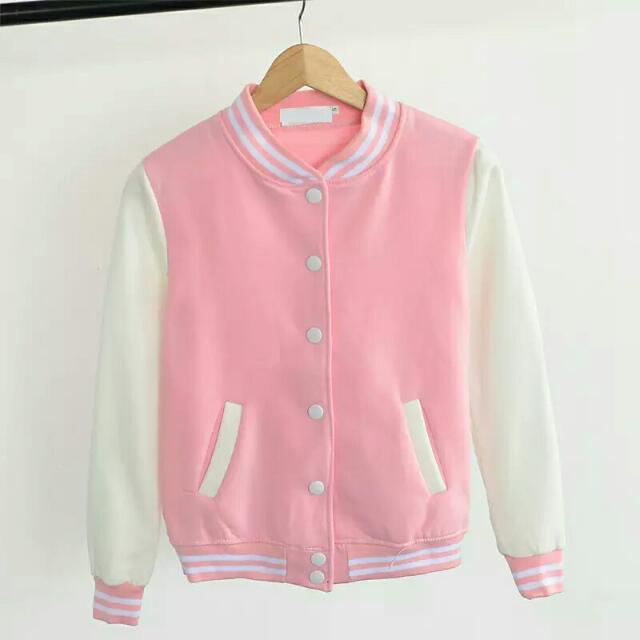 Pastel Pink Varsity Jacket, Women's Fashion, Coats, Jackets and ...