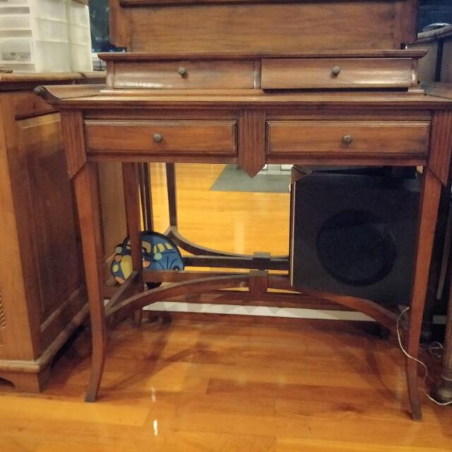 Antique Vintage Wood Dressing Table With Mirror And Drawers Antique Vintage Wood Dressing Table
