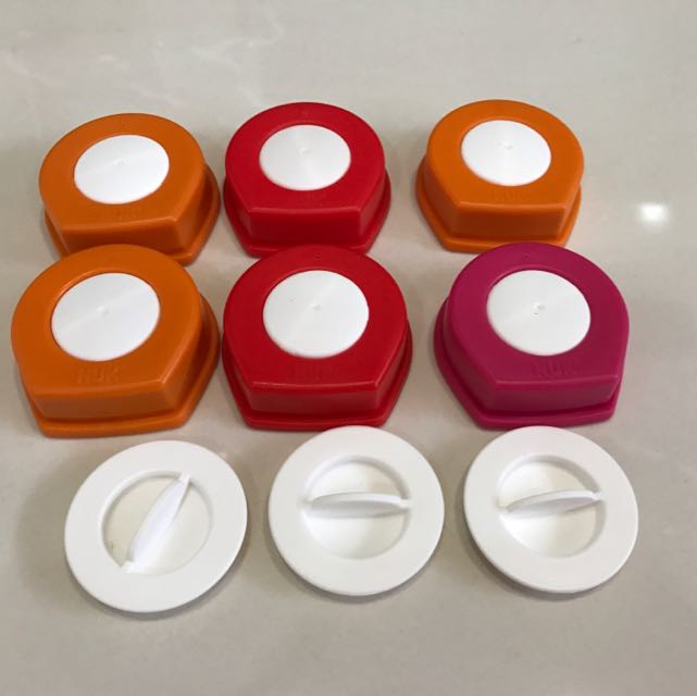 Brand New NUK Classic Milk Bottle Screw Caps Collars With Sealing Discs Lids