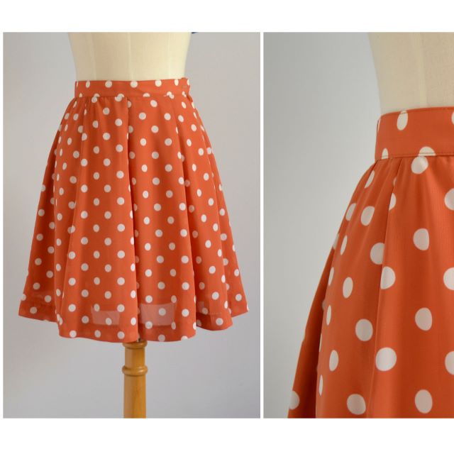 Vintage Orange Polka Dot Skirt 80s Women s Fashion Bottoms