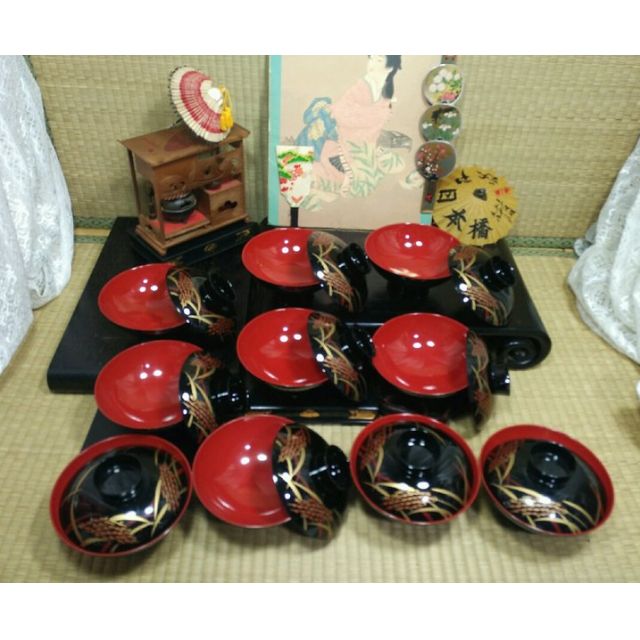 保留中請勿下標二手購於日本附蓋稻穗描金碗組食器盛碗日式蓋碗漆器碗樹脂餐碗餐具 居家生活 家庭雜貨在旋轉拍賣