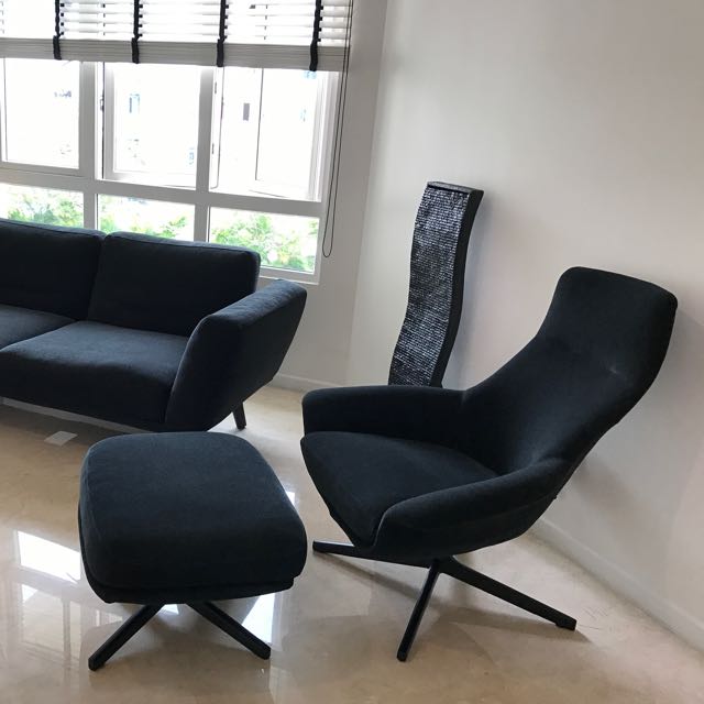 Armchair King Living BLACK Seymour Armchair with swivel foot stool