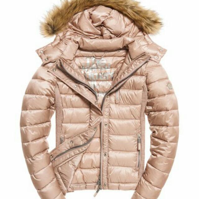 BN Superdry Luxe Fuji Double Zip Hooded Jacket Blush Pink Size S