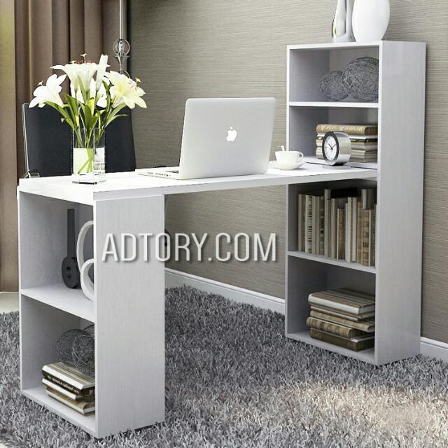 Adtory White Study Table Shelves Shelf Home Furniture Photo
