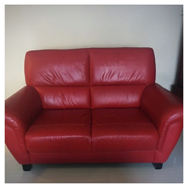 Red Leather Sofa Set, Furniture & Home Living, Furniture, Sofas on