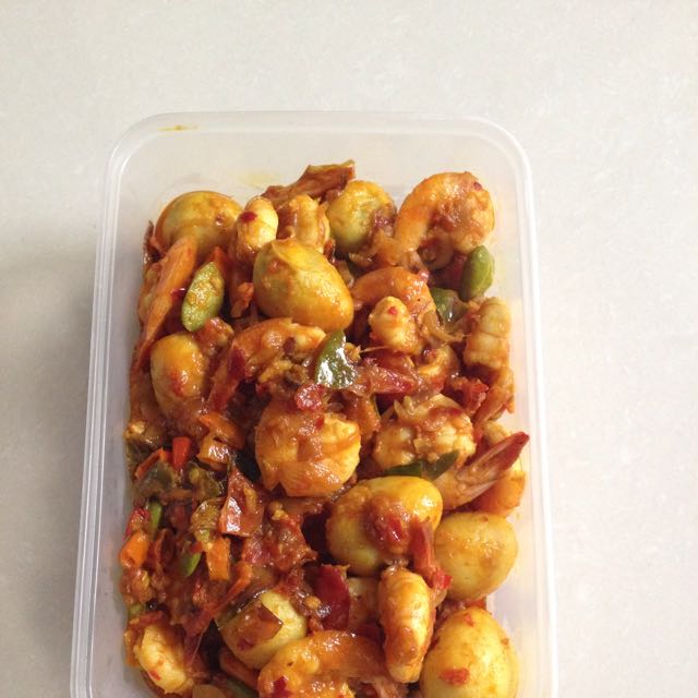 Balado Udang Telur Puyuh Pete Manado Makanan Minuman Makanan Instan Di Carousell