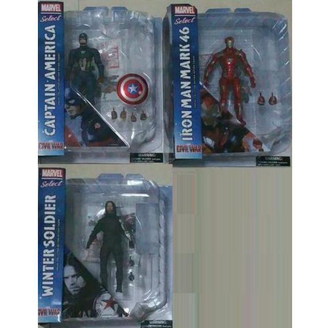 Mega Sale New Marvel Select Captain America Civil War Movie 7 Figure Set Of 3 Captain America Iron Man Winter Soldier Toys Games Bricks Figurines On Carousell