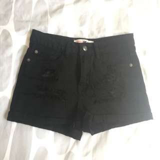 Black Ripped Denim Shorts