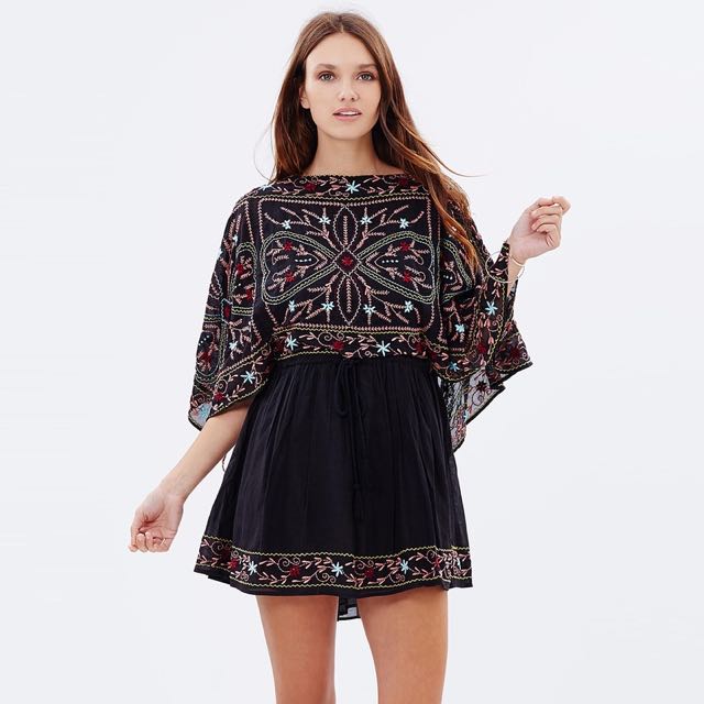 Bnwt Free People Inspired Sheer Batiste Frida Embroidered Dress In