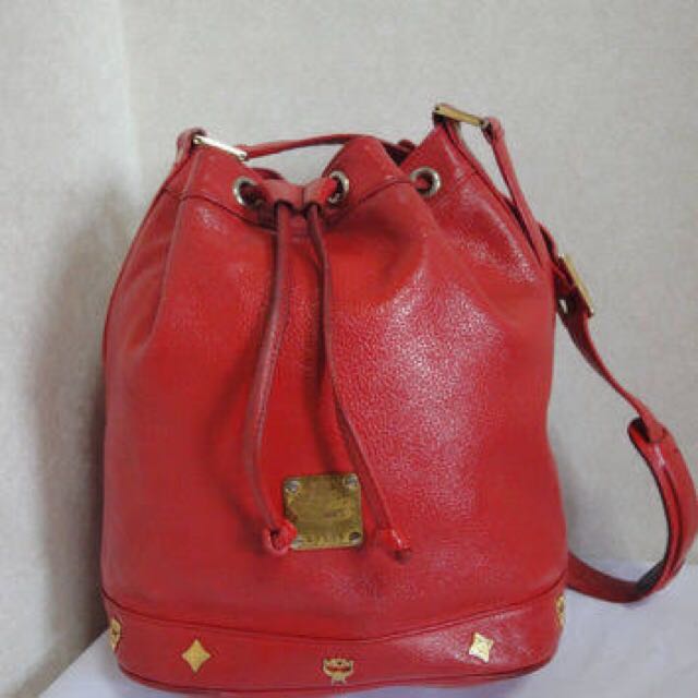 MCM Leather Stud-Embellished Bucket Bag - Red Bucket Bags, Handbags -  W3050961