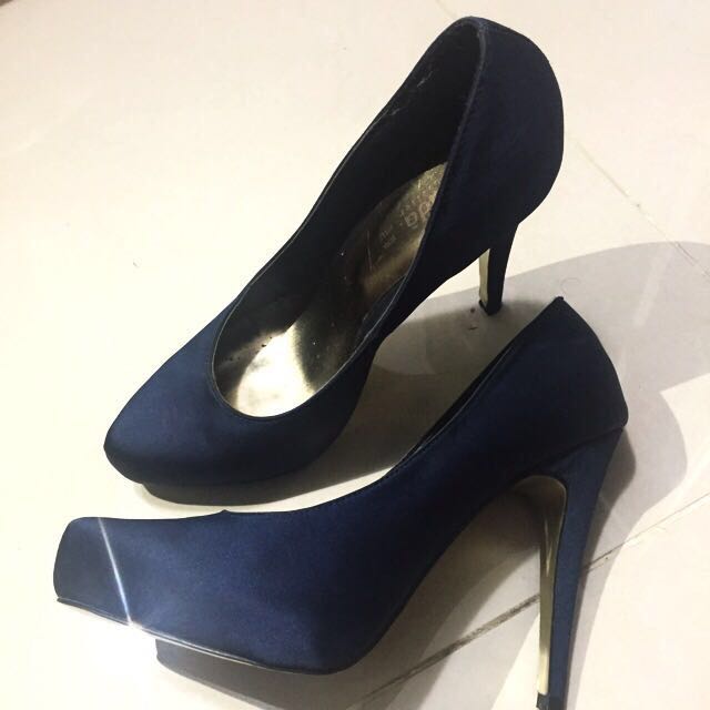 navy blue satin heels