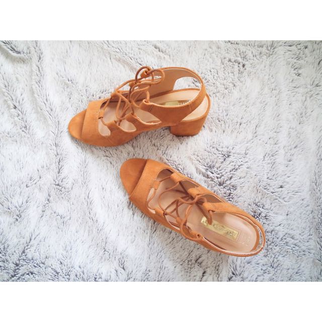 Tan lace up block heels on sale