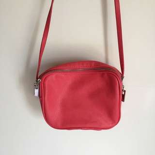 zara 桃紅側背雙拉鍊小包