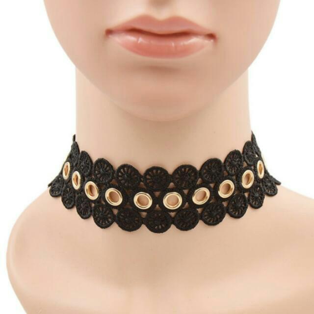 wide black choker necklace