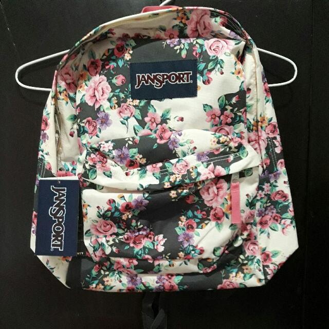 grey floral backpack